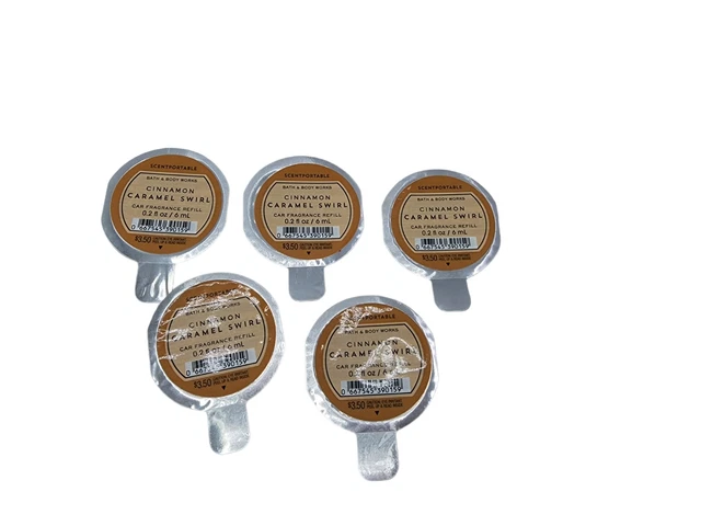 5 PACK Bath & Body Works CINNAMON CARAMEL SWIRL Scentportable Car Refills Discs