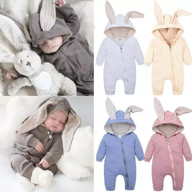 Baby Strampler Hase Kaninchen Ohren Overall Romper Jumpsuit Einfarbig Kostüm