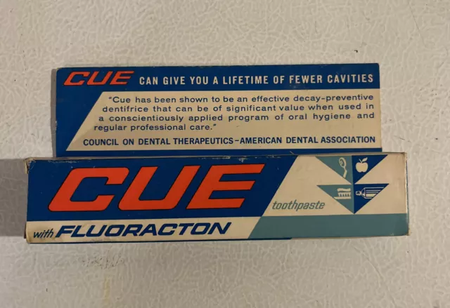 Vintage 1960s Full Unused Tube NOS Cue Toothpaste Colgate Palmolive Fluoracton