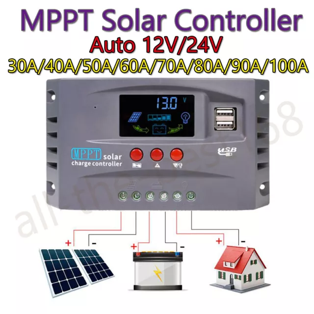 Screen LCD Display MPPT Solar Panel Regulator Laderegler 12V/24V System 30A-100A