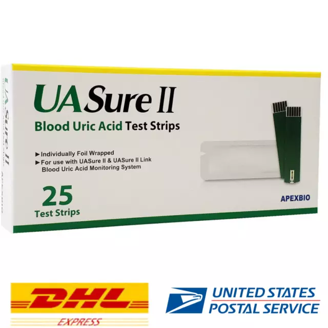 UASure II Uric Acid Test Strips. UA Sure. Box of 25. 1,3 & 5 Packs