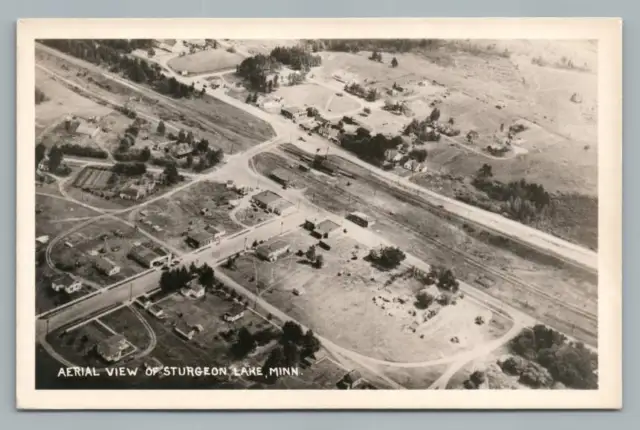 Sturgeon Lake MN Vintage Aerial Photo RPPC Pine County Minnesota Postcard 1940s
