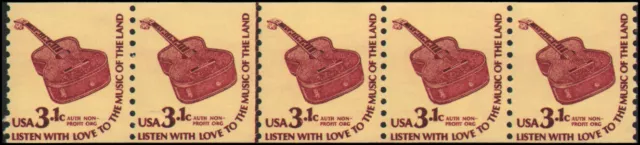US #1613 MNH coil strip of 5, 3.1c guitar non-profit