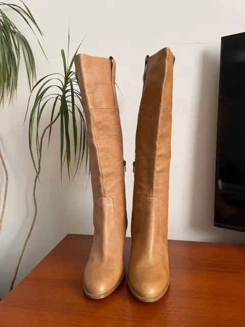 New - Marks and Spencer - Light Tan Knee Length Leather Boots - Size 7