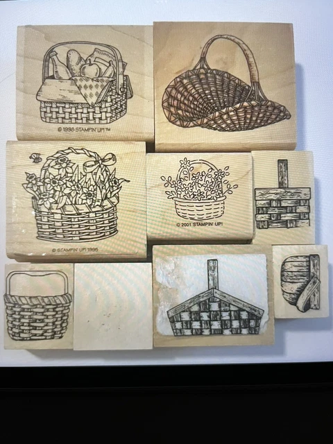 Stampin Up WOOD Stamp Lot - Picnic Apple Flower Easter Basket