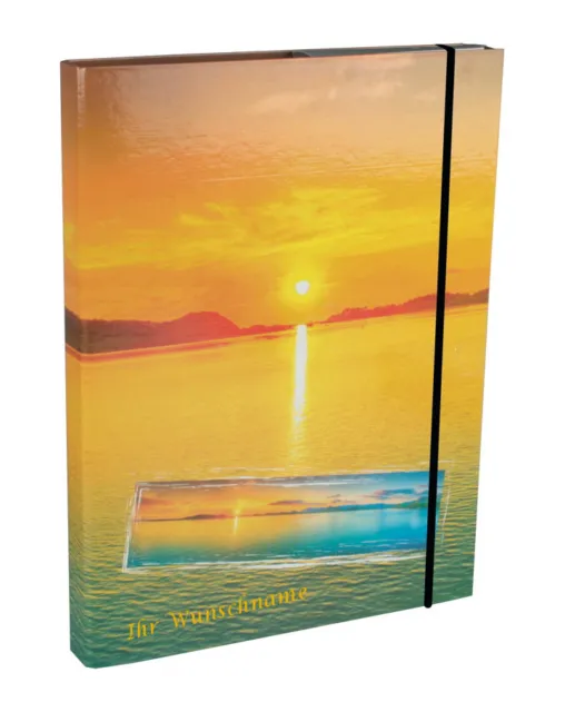 Heftbox mit goldgefärbter Gravur / DIN A5 / aus Pappe / "Sonnenuntergang"