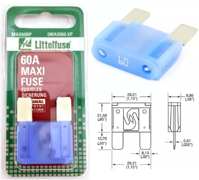 Littelfuse Maxi Lame Fusible 60 Ampère Bleu MAX60BP 1 PC de Rechange OE Qualité