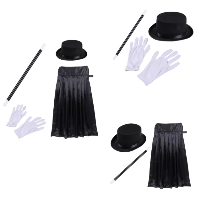 4 Sets Kids Magician Cape Cloak Top Hat Cap Magic Wand Gloves Dress Up Costume