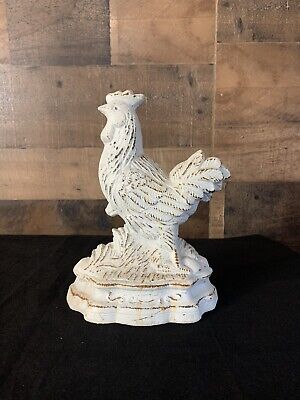 Vintage Cast Iron Country Farmhouse White Rustic Chicken Rooster Door Stop