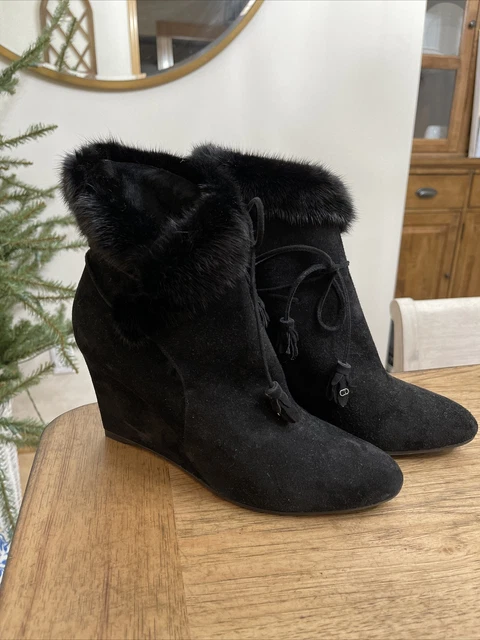 Christian Dior Womens Booties Wedge Suede Black Ankle Sz 40.5 $1750