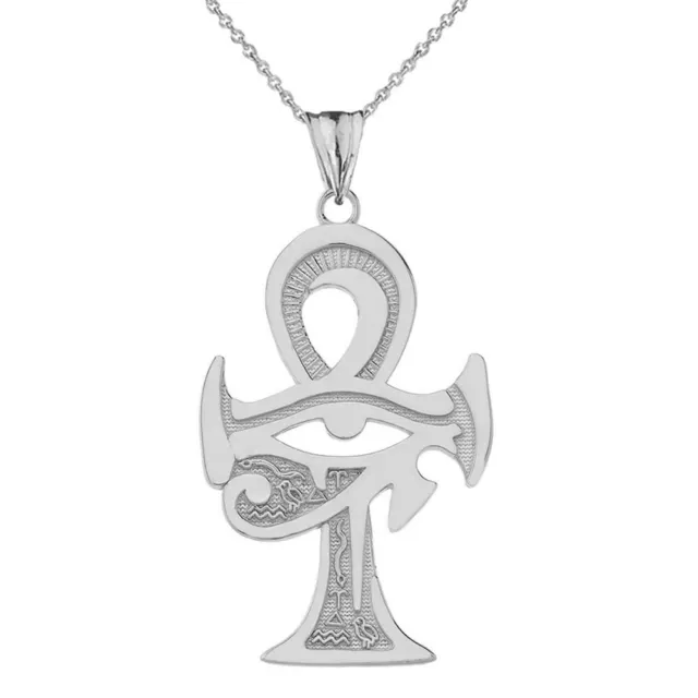 Sterling Silver Egyptian Eye of Horus Ankh Cross Pendant Necklace