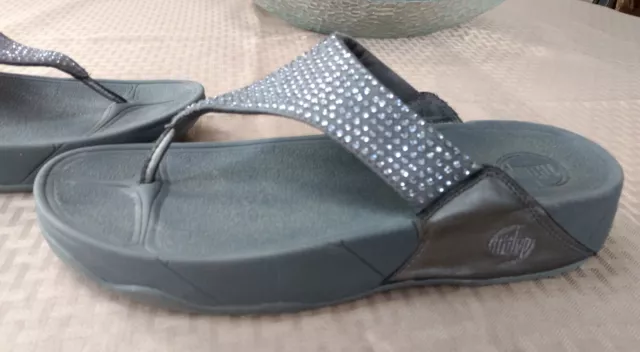 Fitflop Women's Gray Silver Crystal Rokkit Walking Flip Flop Sandals Thong Sz 10