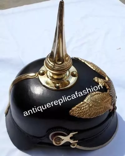 WWI German Pickelhaube Helmet LEATHER Helmet Long Spiked Officer Halloween spart 2