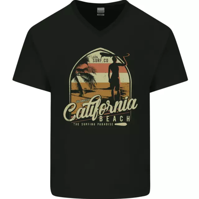 California Beach Surfing Surf Surfer Mens V-Neck Cotton T-Shirt