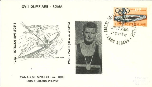 🏅 Olympic Special Cancel Roma 1960 - Canoa C1 1000 mt.  - Janos Parti Ungheria