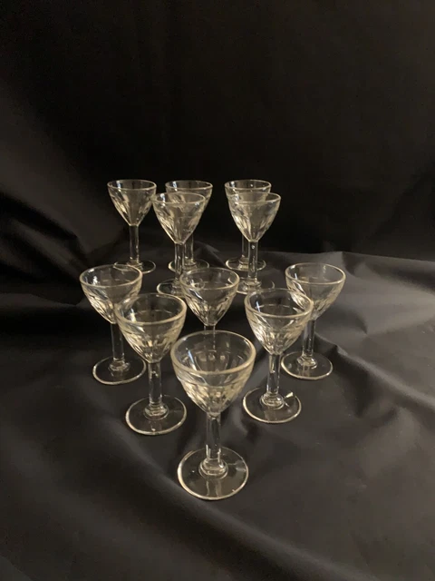 Verres en cristal, Val Saint Lambert, Belgique, lot de 11, Art déco, circa 1930