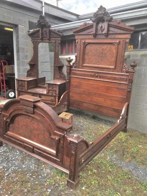 Renaissance Burled Walnut Marble Top 2 Pc. Bedroom Set