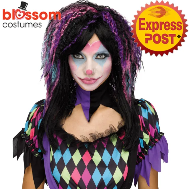 W775 Creepy Carneveil Horror Clown Costume Wig Hair Jester Harlequin Halloween