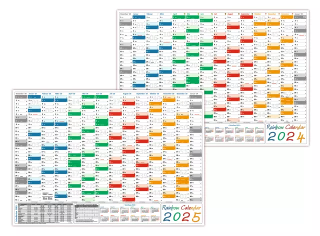 Rainbow Wandkalender DIN A1 2024 + 2025 gerollt Wandplaner Ferien Feiertage