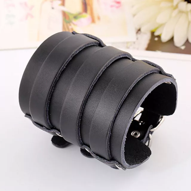 Black Men Women Punk Style Cuff Belt Leather Bracelet Wide Wristband Buckle AU 2