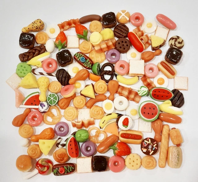 100 Dollhouse Miniature Mixed Food * Doll Mini Cake Fruit Donut Waffle (T15)