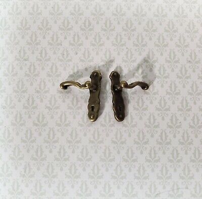 Dollhouse Door Handles Bronze x2 French Lever Style 1:12 Scale Miniatures S1518A