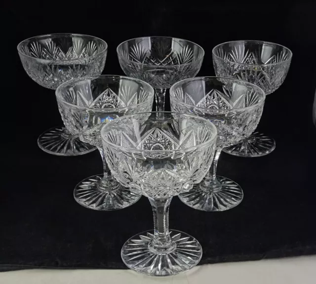6 ABP American Brilliant Period Cut Glass Champagne Goblets Various Patterns