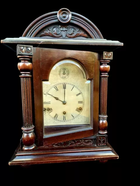 Antique Bracket Clock Westminster Chimes Mahogany Large Gonng Striking Carved