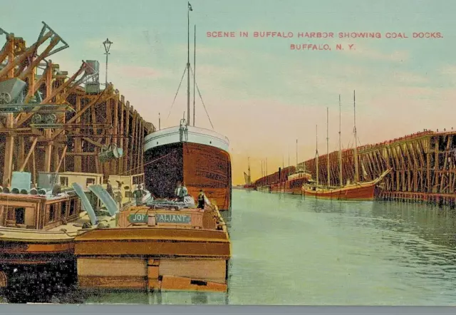 VIntage Postcard-Scene in Buffalo Harbor, Coal Docks, Buffalo, NY