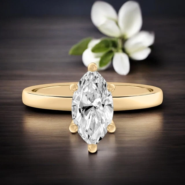 Bague De Fiançailles/mariage Diamant Marquise 2 Ct Lab-grown - Or Jaune Plaqué 14k Sur Argent - Taille 7