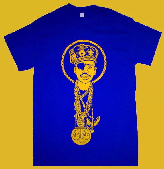 New cajmear Royal Blue Laney Yellow Slick Rick Crown tshirt hip hop rare rap tee 3