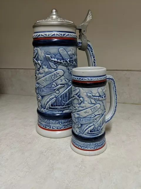 1981 Avon “Flying Classics” Airplanes Vintage Lidded Beer Stein, Wright Brothers