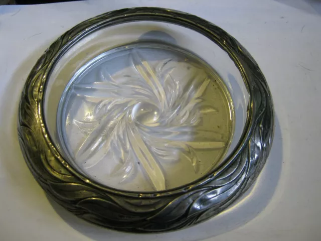 OOAK Frank M Whiting Sterling Rim Deco Leaf Pattern 6.75" Ashtray Bottle Coaster