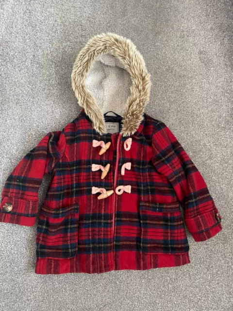 Next schöne Mädchen rot kariert farbig Mantel Jacke Größe 4 - 5 Jahre