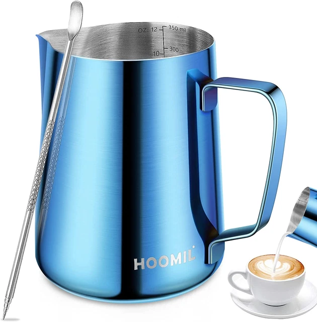 HOOMIL Milk Frothing Pitcher, 12Oz/350Ml Stainless Steel Steaming Pitcher Barist