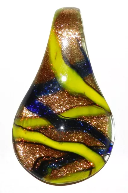 P2032 Multi-Color Swirl Gold Sparkle 65mm Spoon Drop Lampwork Glass Pendant
