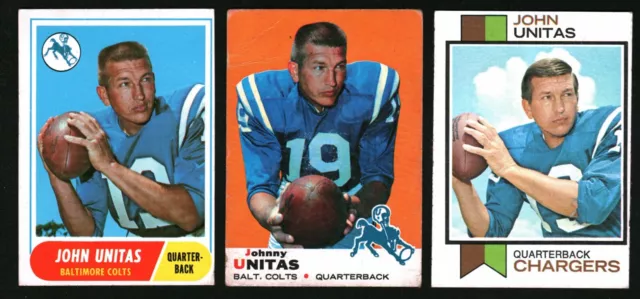 Johnny Unitas - 3 Card Lot - Football - 1968,'69,'73 - Baltimore Colts - Unitas