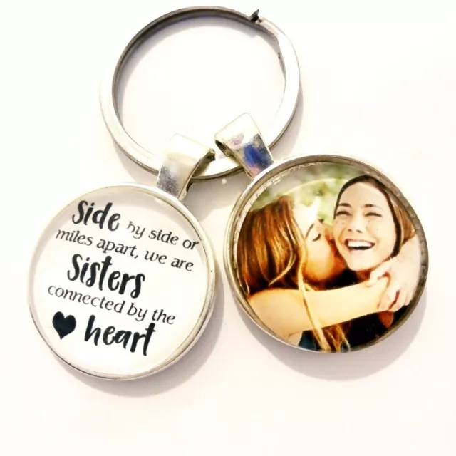 Personalised Sister Photo Keyring Gifts connected by heart Birthday Christmas