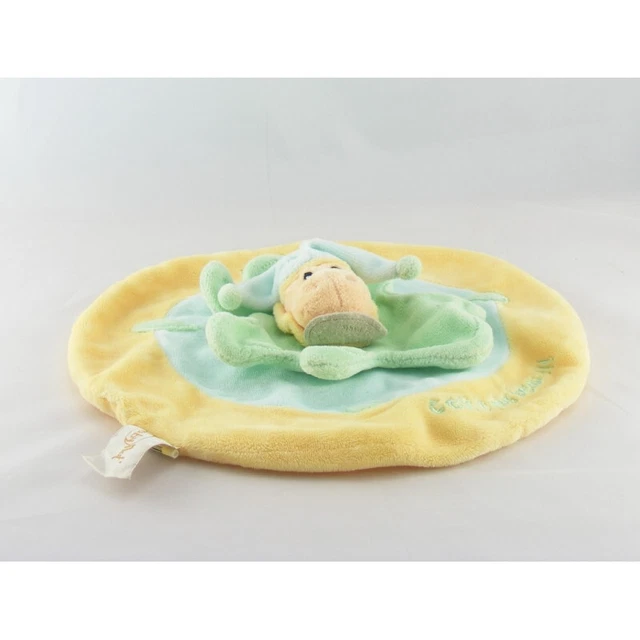 Doudou plat rond hippopotame arlequin jaune bleu BABY NAT - 9573