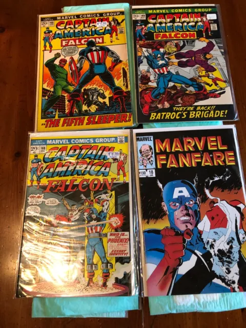 Marvel CAPTAIN AMERICA & FALCON #148-9(1972), #168(1973 1st Helmut Zemo).4 Books