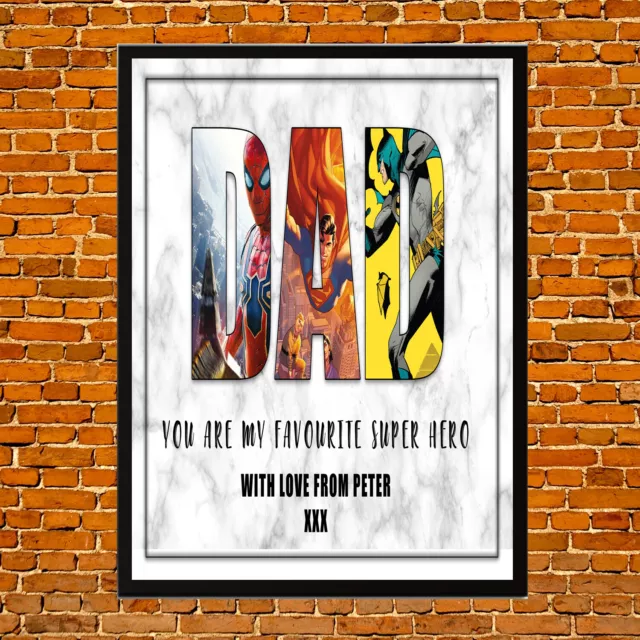 Personalised Customised A4 Framed Print Gift to Dad You Are a My Super Hero