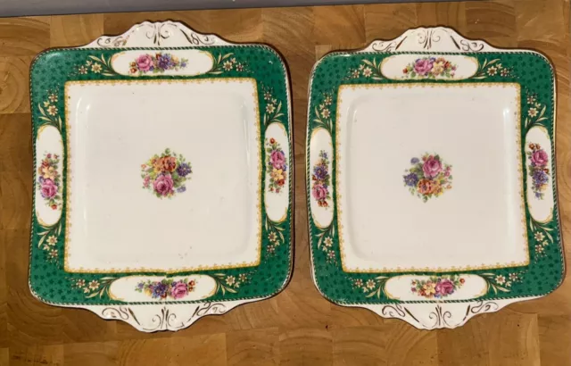 Pair of Paragon  Sevres Pattern Sandwich or Cake Plates Green  Antique