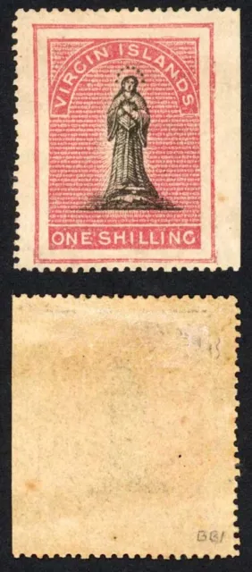 VIRGIN Is SG14b 1/- Toned paper IMPERF between stamp and Margin Ex Frazer