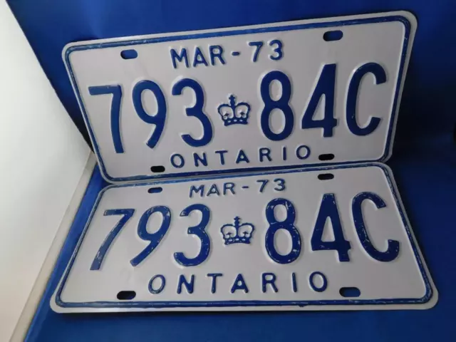Ontario License Plate 1973  Lot Pair Set 793 84 C Vintage Canada Car Collector