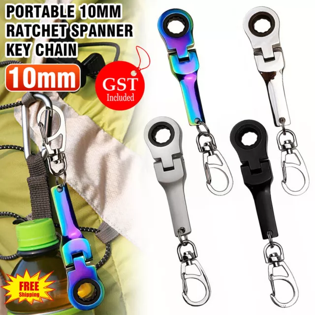 Mini 10mm Ratchet Spanner Portable Wrench Key Ring Key Chain Multifuntional AU