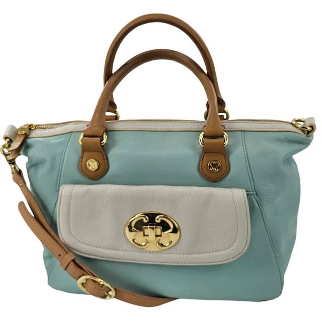 EMMA FOX Colorblock Aqua & Cream Pebble Leather Top Handle Satchel & Crossbody