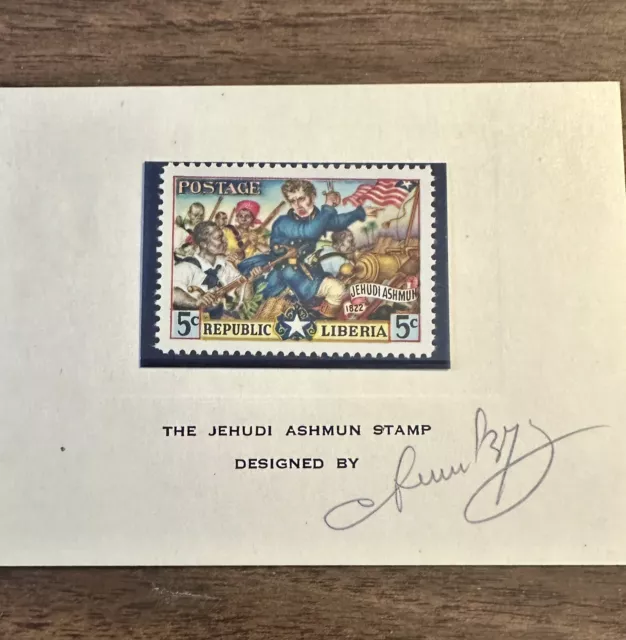 Liberia # 312  5 Cent JEHUDI ASHMUN On Card Signed by Designer Arthue SZYK 1949