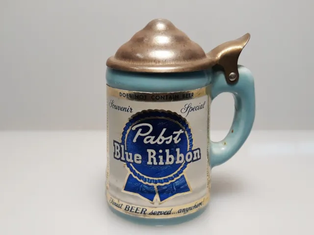 PABST BLUE RIBBON BEER STEIN vintage lidded miniature 3" tall