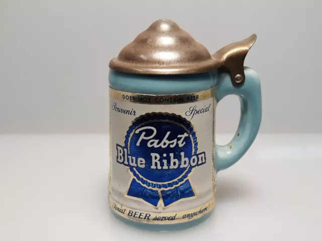 PABST BLUE RIBBON BEER STEIN vintage lidded miniature 3" tall