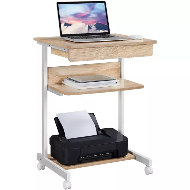 Computertisch in Rollen Schreibtisch PC Tisch in Z-Form Arbeitstisch aus Holz